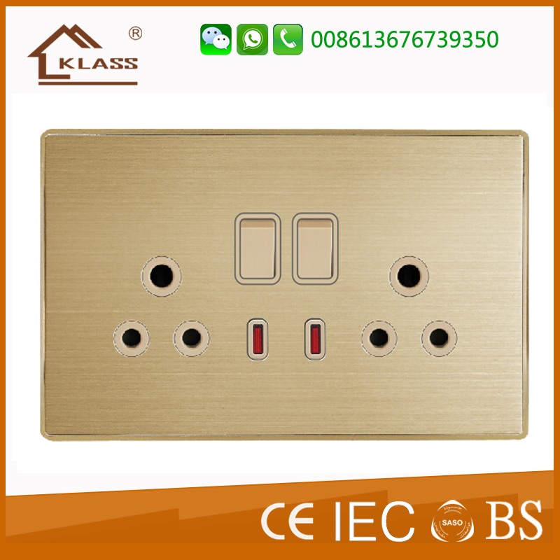 Double 15A switched socket with neon KB3-050